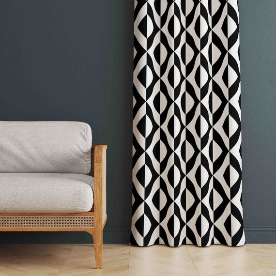 Black geometric curtains discount