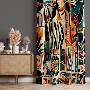 African Art Curtain, Ethnic Design Drapes, Tribal Living Room Curtains, Door Curtain, Home Decor Window Treatment, Custom Blackout Option