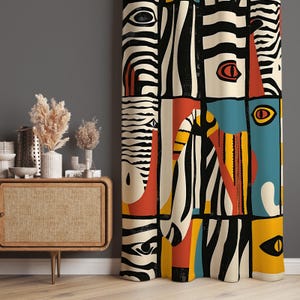 Abstract Curtains, Zebra Stripe Drape, Modern Art Contemporary Window Treatment, Blackout Option, Unique Design Drapes