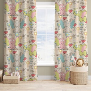 Nursery Curtains, Cute Elephant Drapes, Kids Room Decor Curtain Panels, Playful Window Curtains, Home Gift, Blackout Opt, Custom Size Fabric
