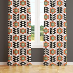 Abstract Flower Design Window Curtain, Artistic Floral Pattern Drapes, Boho Home Decorative Curtain Panel, Modern Curtains, Blackout Option