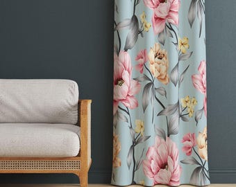 Pink Floral Window Curtains, Colorful Vintage Drapes