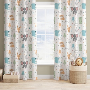Nursery Curtains, Cute Animals Drapes, Kids Room Window Treatments, Blackout Option, Custom Size, Playful Window Curtains, Nursery Decor