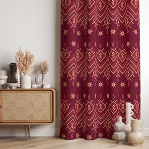 Window Curtains, Burgundy Drapes, Boho Window Treatments, Blackout Option, Custom Size Drape, Home Decor, Living Room Curtains, Door Curtain