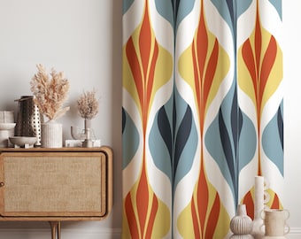 Window Drapes, Retro Curtains, Boho Window Treatments, Blackout Option, Custom Size, Mid Century Living Room Curtain Panels, Door Curtain