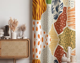 Ethnic Curtain, African Art Drapes, Home Decor Window Treatment, Blackout Option, Custom Size, Decorative Living Room Curtains, Door Curtain