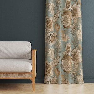 Home Curtains, Vintage Style Drapes, Flower and Bird Window Treatments, Elegant Home Decor, Blackout Curtains, Custom Size Curtain Panels