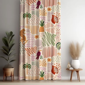 Tropical Jungle Print Curtains, Colorful Animal Fruit Drapes, Custom Size Window Treatment, Blackout Option, Summer Trend Curtains, Doorway