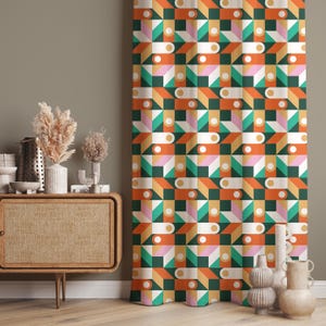 Colorful Geometric Curtains – Modern Abstract Retro Drapes, Custom Size, Blackout Option, Bold Pattern Window Treatments, Doorway Drape