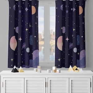 Nursery Drapes, Planet Curtains, Space Themed Kids Room Curtains, Playful Space Window Treatment, Blackout Option, Custom Size, Home Gift
