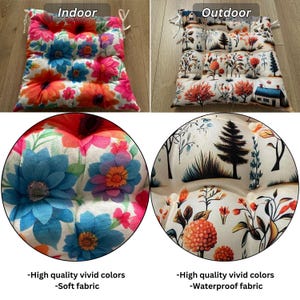 Bohemian Seat Pad, Colorful Chair Cushion, Outdoor Indoor Chair Cushion With Ties, Abstract Design Tufted Seat Cushion, Kitchen Stool Pads image 6