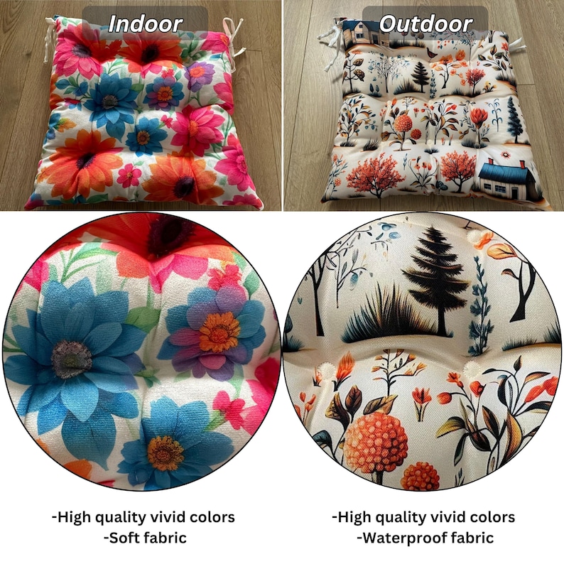 Bohemian Seat Pad, Colorful Chair Cushion, Outdoor Indoor Chair Cushion With Ties, Abstract Design Tufted Seat Cushion, Kitchen Stool Pads image 6