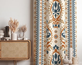 Window Curtains, Bohemian Curtain, Ethnic Decor Drapes, Boho Motif Window Treatment, Blackout Option, Custom Size, Living Room Curtain Panel