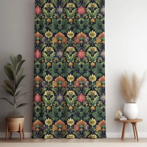 Floral Pattern Curtains – Vintage Botanical Design Drapes, Custom Size Window Treatment, Blackout Option, Fabric Panel or Valance