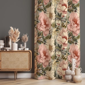 Nostalgic Pink Rose Design Window Curtain, Vintage Decor Floral Living Room Curtain Panel, Decorative Rose Design Drapes, Blackout Option