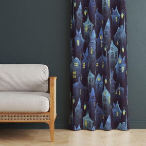 Window Drapes, Halloween Curtains, Scary House Window Treatment, Blackout Option, Custom Size, Festive Decor Curtain Panel, Eerie Town Drape