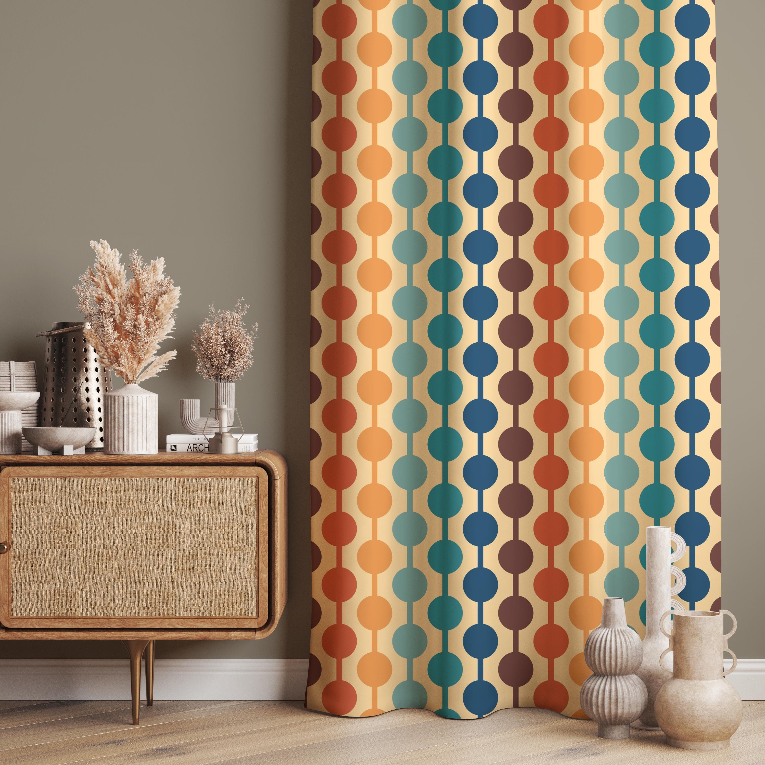 Mid-century Modern Circle Stripe Curtains – Retro Colorful Drapes, Bold