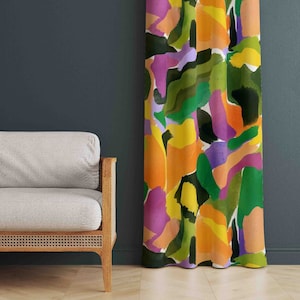 Bohemian Vibrant Colorful Window Curtains, Colorful Boho Window Drapes, Abstract Decor Home Curtains, Abstract Leaf Patterned Window Drapes