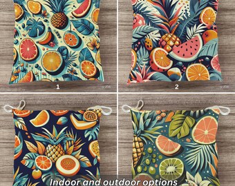 Colorful Kitchen Seat Pad, Tropical Fruits Chair Cushion, Outdoor and Indoor Chair Pads, Patio Chair Cushion With Ties, Garden Decor