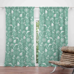 Decorative Maritime Window Curtain, Charming Curtain Panels with a Coastal Vibe, Seaside Style Window Treatment, Beach House Decor Curtain