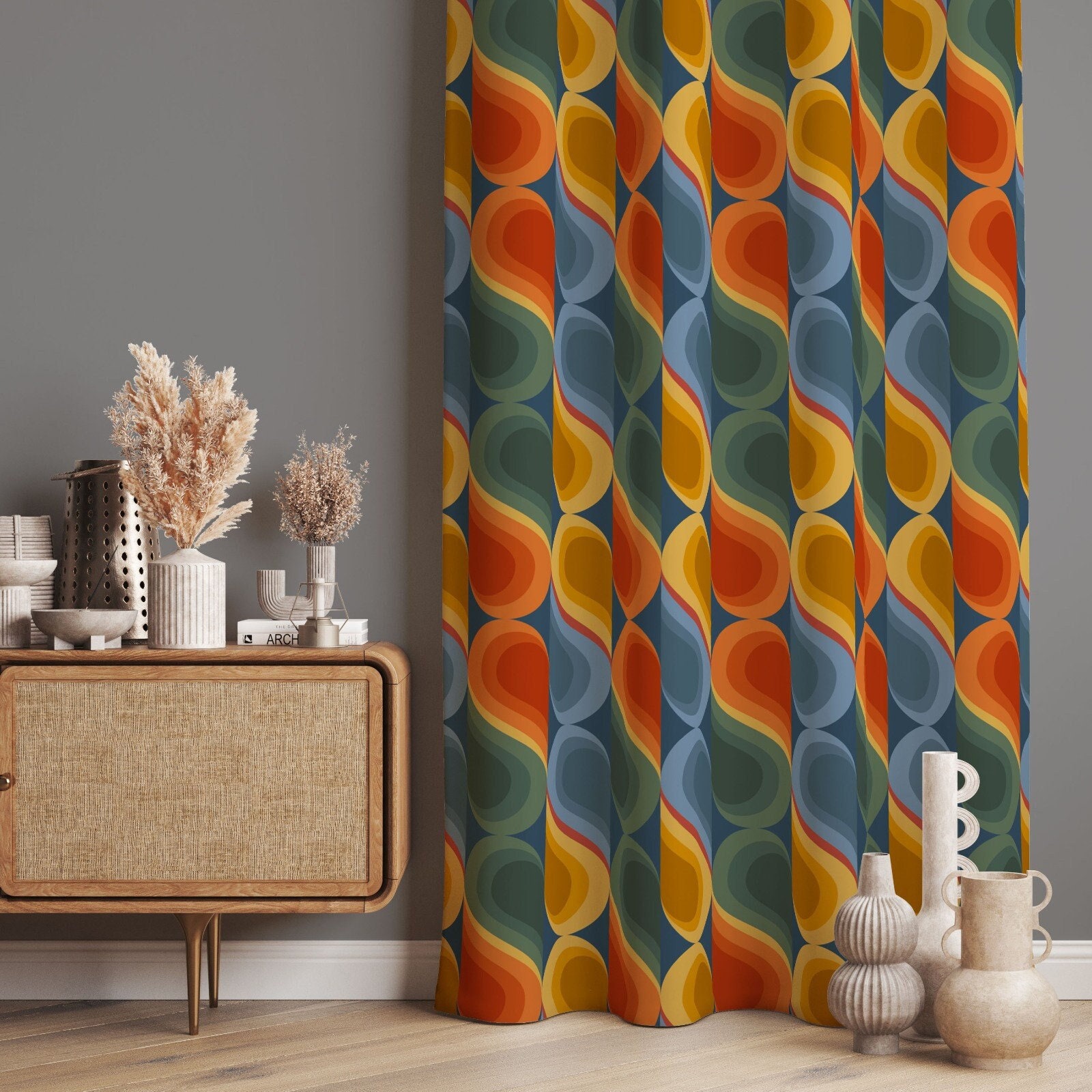 Colorful Window Curtains For Abstract Decor, Colorful Abstract Home Curtains, Colorful Curtains Eyelets, Vibrant Curtain Panel, Window Drape