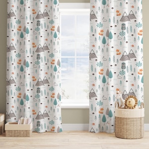 Nursery Curtains, Woodland Drapes, Forest Kids Room Curtains, Cute Animals Window Curtains, Blackout Option, Custom Size Curtain Panels