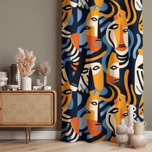 Window Curtains, Abstract Face Drapes, Artistic Drapes, Blackout Option, Custom Size Curtains, Door Curtain, Modern Art Window Treatments