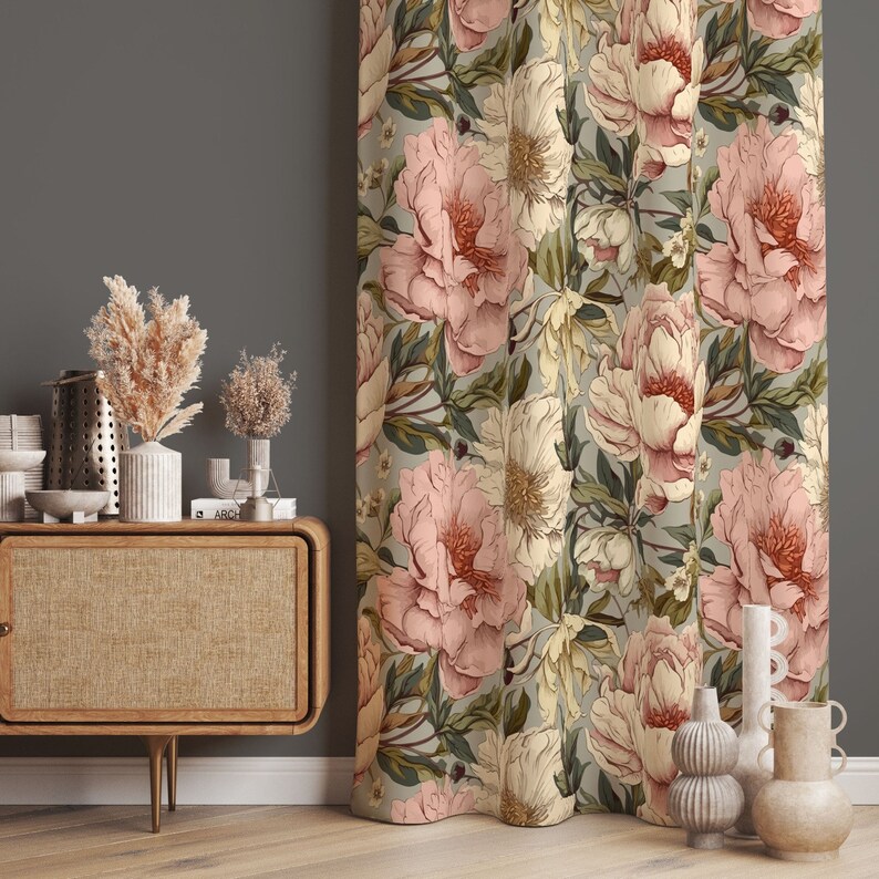 Nostalgische roze roos design gordijn, vintage decor bloemen woonkamer ...