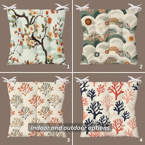 Floral Chair Cushion, Decorative Seat Pads, Artistic Coral Design Chair Pad, Outdoor Indoor Tufted Chair Cushion With Ties, Cushioned Stools