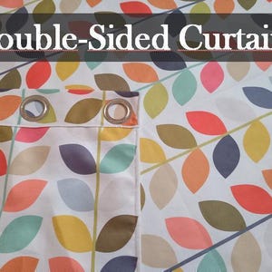 a close up of a colorful umbrella with the words double - sided curtains