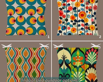 Almofada de assento boho, almofada colorida para cadeira, almofada para cadeira interna e externa com amarras, almofada de assento tufada com design abstrato, almofadas para banquetas de cozinha