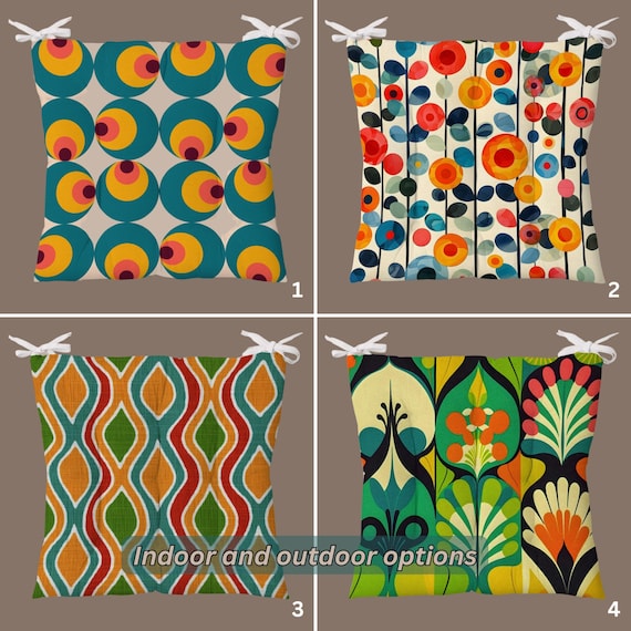 Bohemian Seat Pad, Colorful Chair Cushion, Outdoor Indoor Chair Cushion With Ties, Abstract Design Tufted Seat Cushion, Kitchen Stool Pads
