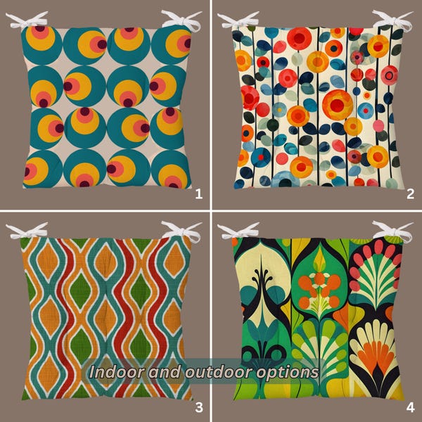 Bohemian Seat Pad, Colorful Chair Cushion, Outdoor Indoor Chair Cushion With Ties, Abstract Design Tufted Seat Cushion, Kitchen Stool Pads