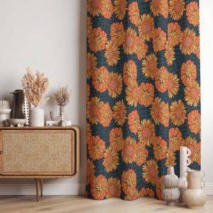 Boho Flower Curtains, Retro Floral Drapes, Rustic Window Curtains, Home Decor Window Treatments, Blackout Option, Custom Size  Curtain Panel