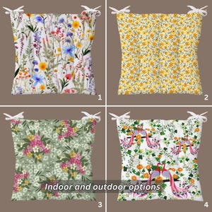 Fluffy Seat Pad with Ties, Floral Chair Cushion for Indoor or Outdoor, Flowered Chair Pads, Indoor Seat Pad, Kitchen Stool Pads