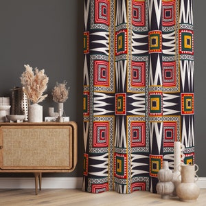 Nordic Style Window Curtains, Mid Century Decor For Home, Retro Curtains For Living Room, Mid Century Pattern Curtains, Boho Window Drapes