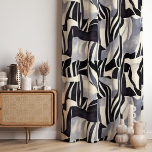 Window Curtains, Modern Drapes, Black White Tones Window Treatments, Blackout Option, Custom Size, Home Decor Curtain Panel, Door Curtain