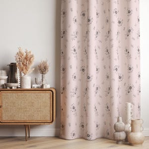 Blush Pink Curtains, Flower Pattern Drapes, Living Room Curtain Panel, Mid Century Modern Curtains, Blackout Option, Custom Size, Home Gift