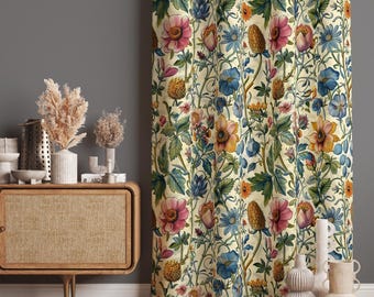 Floral Curtain Panels, Vintage Design Drapes, Flower Pattern Window Curtains, Blackout Option, Custom Made, Living Room Decor
