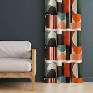 Modern Abstract Geometric Curtain, Retro Mid Century Window Drape, Bold Color Block Pattern, Custom Size, Living Room Decor, Blackout Option
