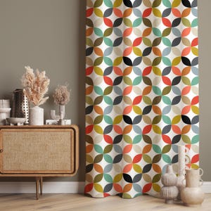 Nordic Decor Curtain, Colorful Drapes, Scandinavian Folk Art Living Room Curtains, Blackout Option, Custom Size Fabric, Door Curtain Panel