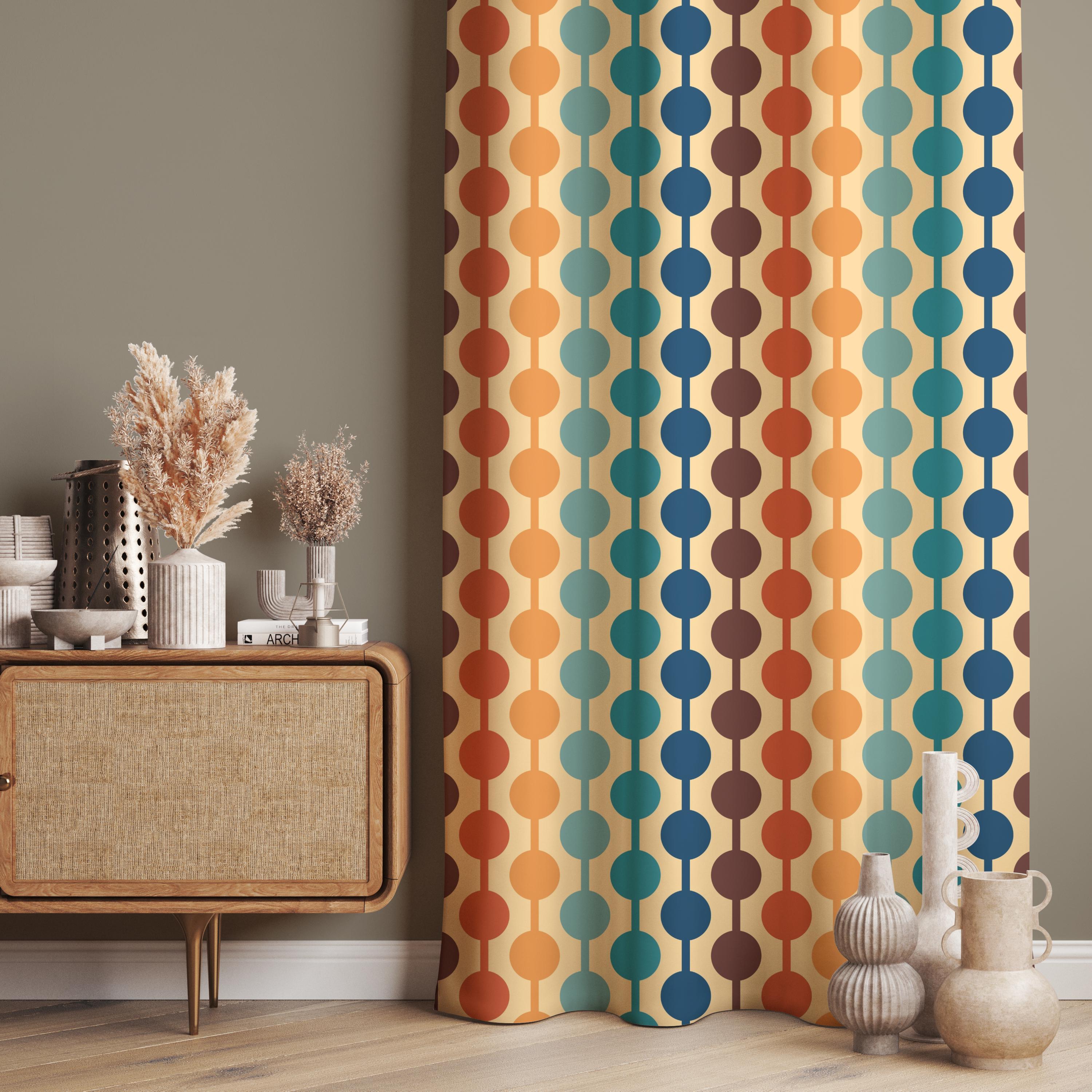 Mid-Century Modern Circle Stripe Curtains – Retro Colorful Drapes, Bold Geometric Pattern, Blackout Option, Custom Size Window Panels