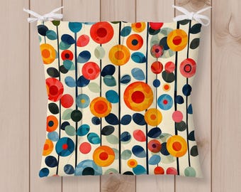 Almofada colorida para cadeira, almofada de assento estilo boho, almofada para cadeira interna e externa com laços, almofada de assento tufada com design abstrato, almofadas para bancos de cozinha