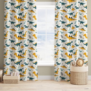 Nursery Curtains, Dinosaur Drapes, Kids Room Decor Curtain Panels, Playful Window Curtains, Home Gift, Blackout Option, Custom Size Curtains