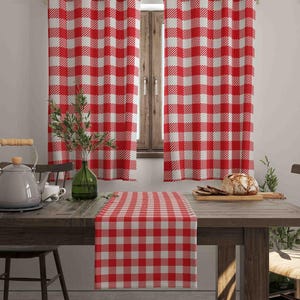 Red Kitchen Drapes, Red Buffalo Plaid Curtains, Dining Room Window Treatments, Blackout Option, Custom Size Curtain Panel, Eyelet Rod Pocket