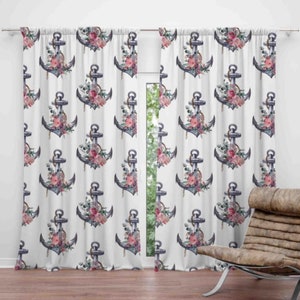 Stylish Anchor Decor Window Curtains,Decorative Anchor Theme Window Coverings, Window Drape Set Sail with Anchors and Nautical Design