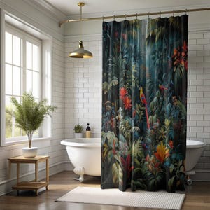 Shower Curtains, Tropical Bath Drapes, Birds Patterned Bathroom Curtains, Exotic Bath Textile, Colorful Shower Curtains, Water Resistant