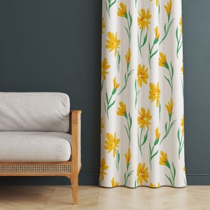Yellow Flower Pattern Window Curtain, Floral Patterned Home Curtains, Beach House Curtains, Summer Trend Window Drapes, Blackout Optional