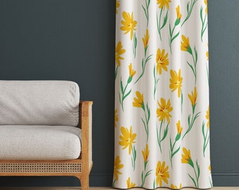 Yellow Flower Pattern Window Curtain, Floral Patterned Home Curtains, Beach House Curtains, Summer Trend Window Drapes, Blackout Optional