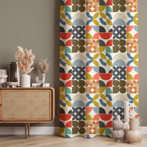 Decorative Curtains, Mid Century Modern Window Drapes, Retro Curtain Panel, Blackout Opt, Vintage Desgn Living Room Curtain, Fabric, Valance